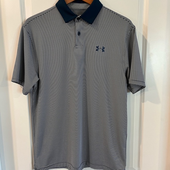 Under Armour Men's Striped Polo Golf Shirt - Navy and White - Picture 2 of 5